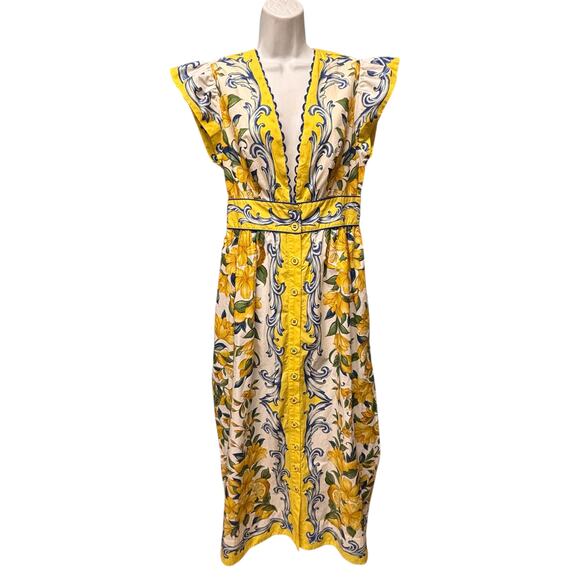 Farm Rio Sicily Scarf Cotton Flutter Floral Maxi Dress Size Medium - Picture 3 of 11